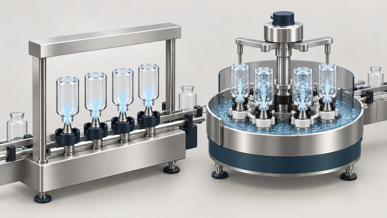 AI-generated conceptual illustration of Air Jet Cleaning or Semi-Automatic Rotary Washing: Define the Cleaning Task; final configuration varies.