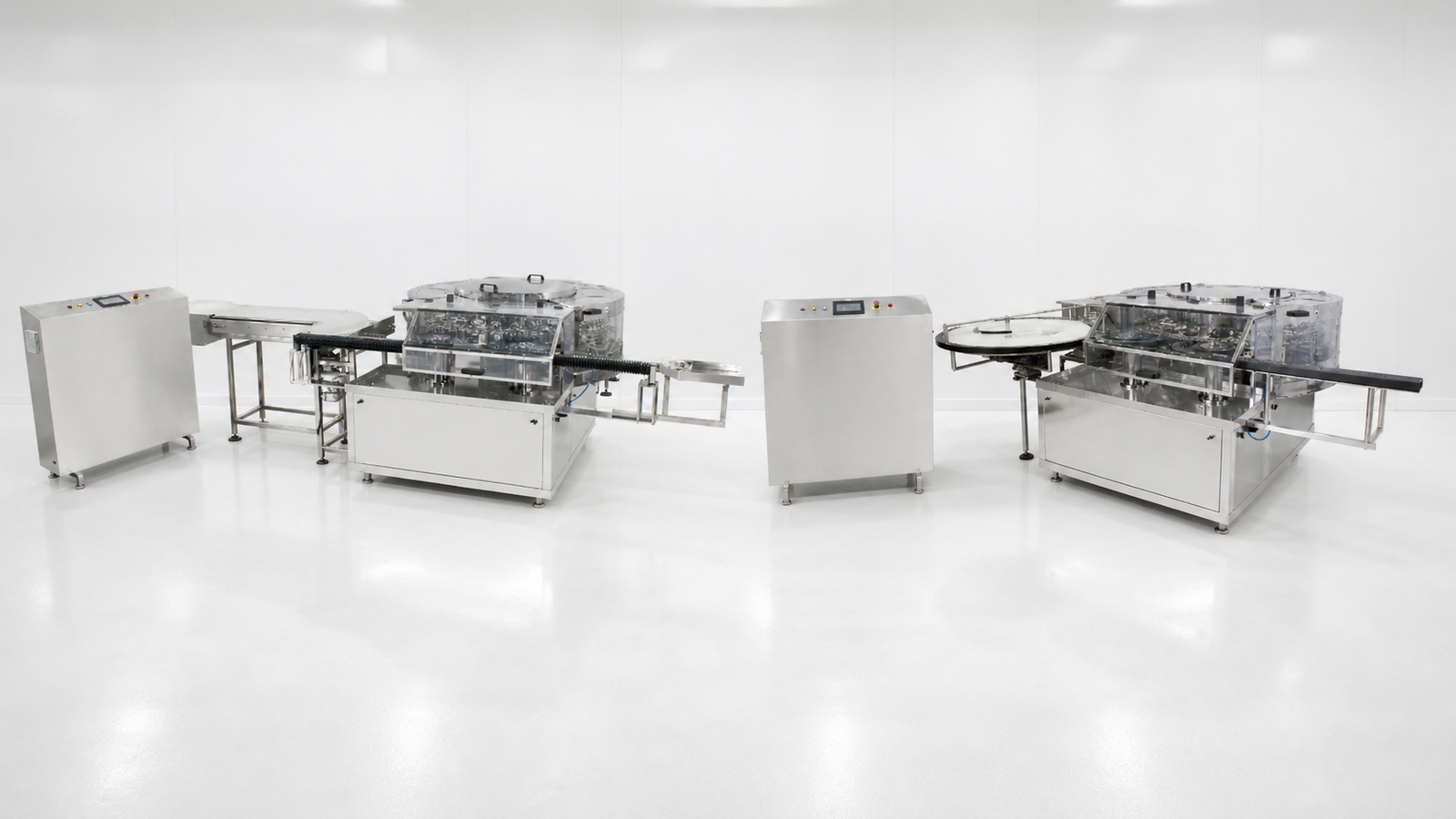 Illustrative cleanroom comparison of an ampoule washing machine and a vial washing machine