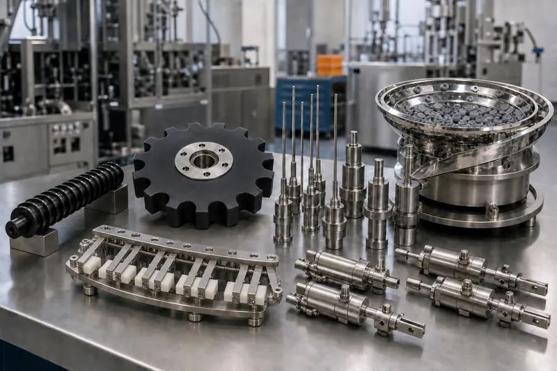 Pharmaceutical machine change parts guide