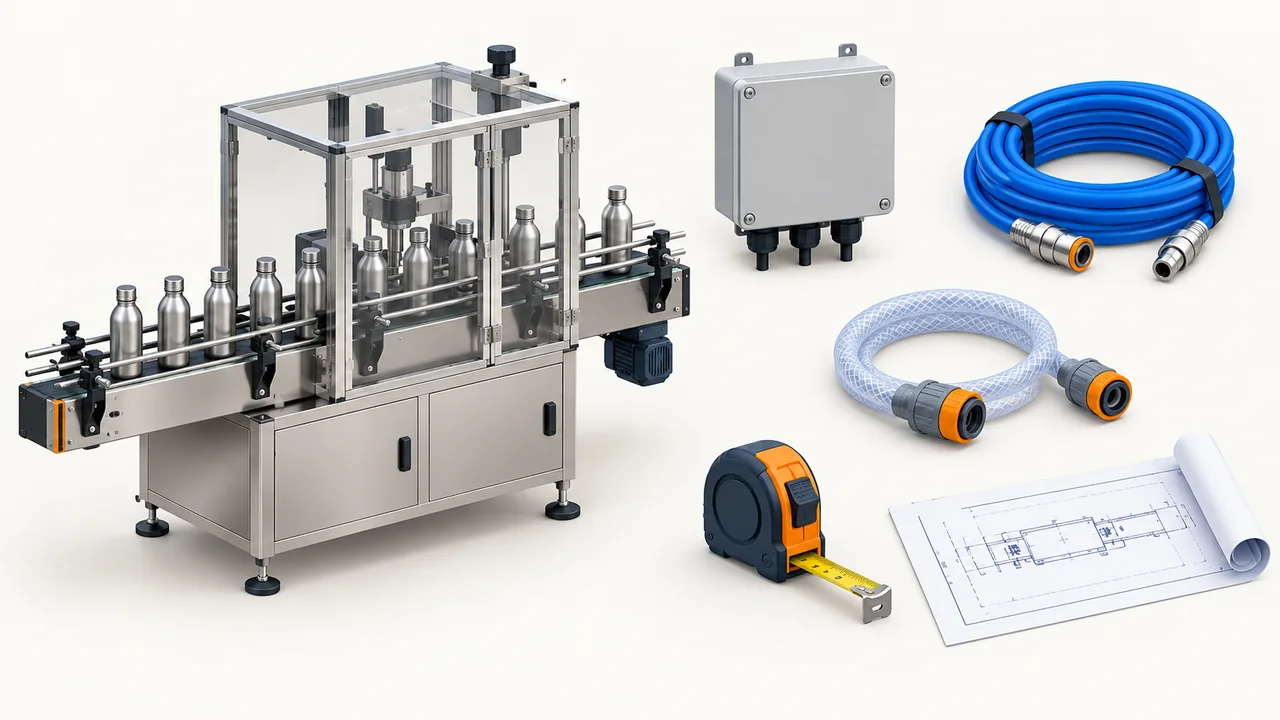 AI-generated conceptual illustration of a generic machine, service connectors and layout planning tools