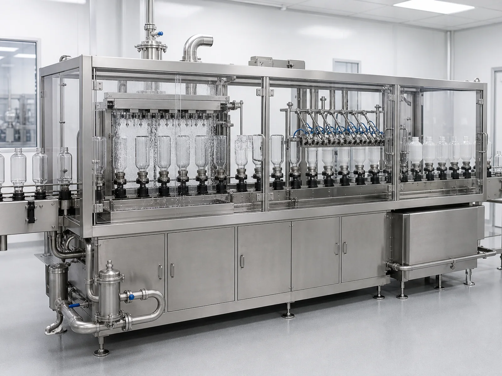 AI-generated conceptual visualization of Automatic Inverting Type Bottle Washing Machine; final machine configuration may vary