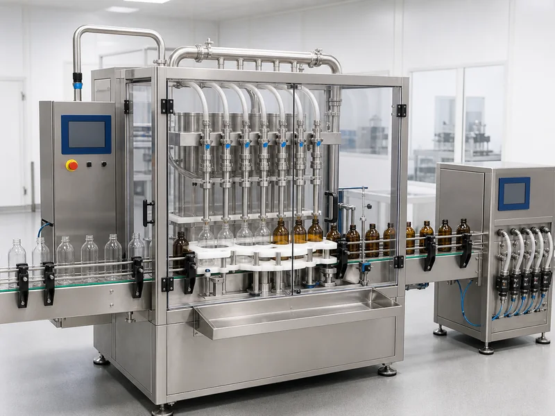 AI-generated conceptual visualization of Automatic Bottle Liquid Filling Machine; final machine configuration may vary