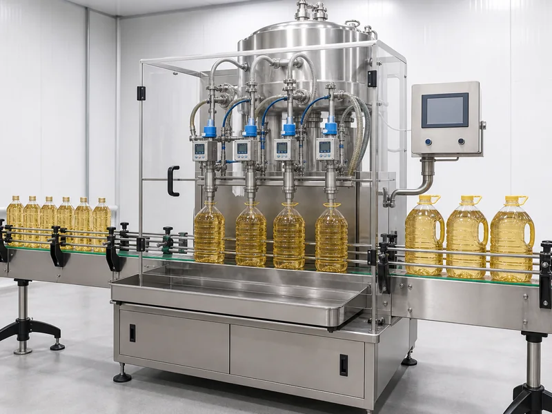 AI-generated conceptual visualization of Automatic Edible Oil Filling Machine; final machine configuration may vary