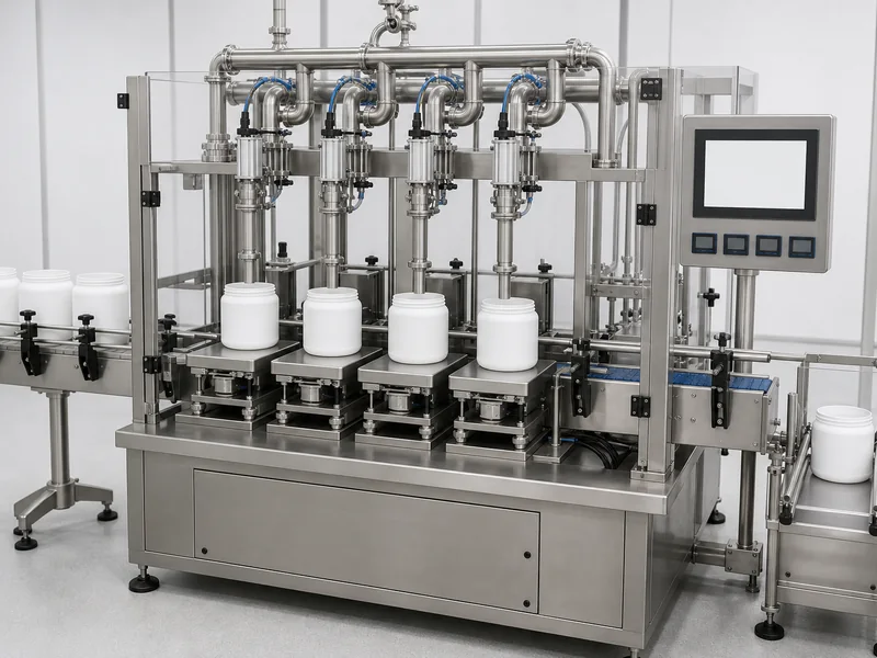 AI-generated conceptual visualization of Automatic Load Cell Liquid Filling Machine; final machine configuration may vary