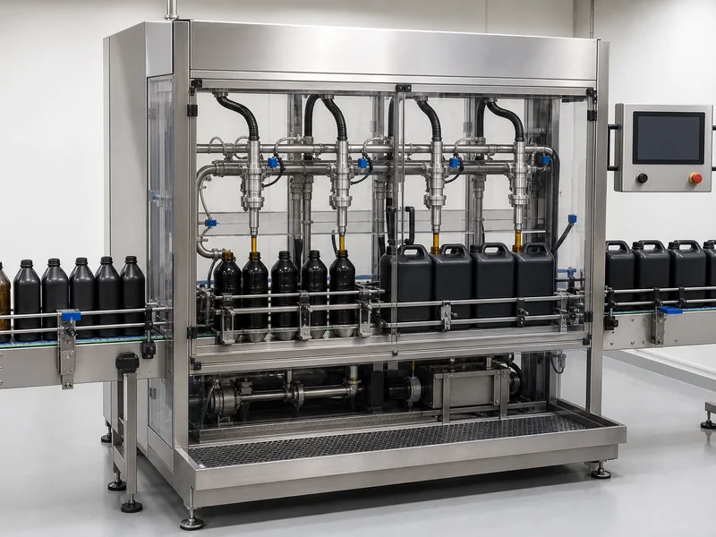 AI-generated conceptual visualization of Automatic Lubricant Oil Filling Machine; final machine configuration may vary