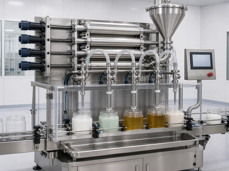 AI-generated conceptual visualization of Automatic Servo Piston Liquid Filling Machine; final machine configuration may vary