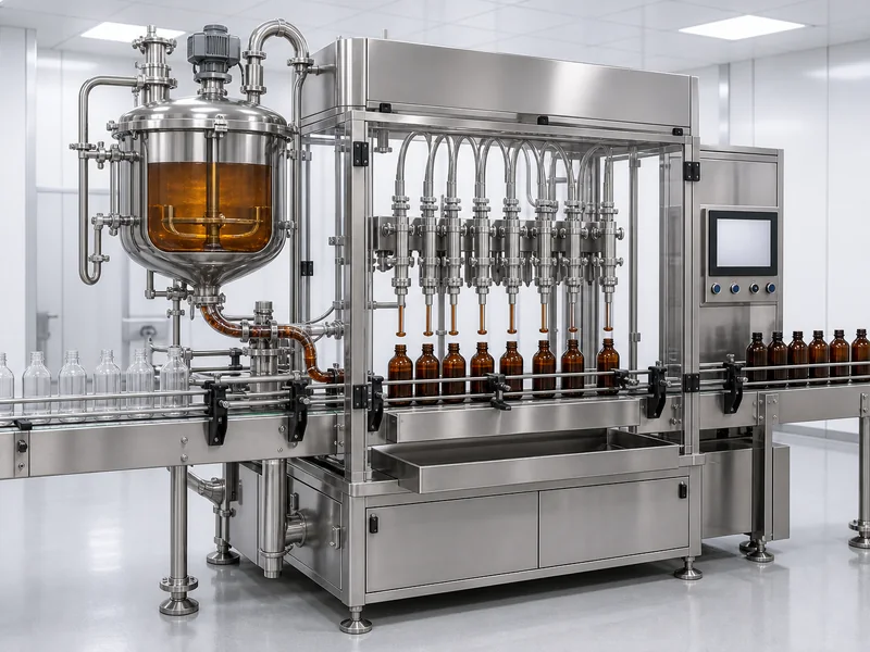 AI-generated conceptual visualization of Automatic Syrup Liquid Filling Machine; final machine configuration may vary